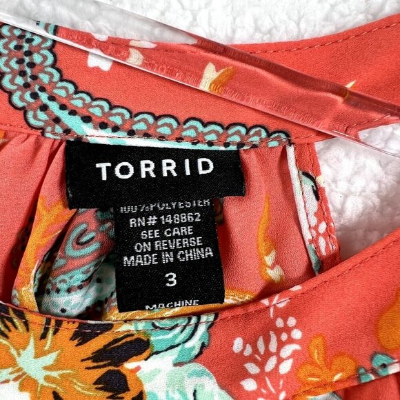 Torrid Womens 3X Coral Sleeveless Floral Paisley High Low Halter Top Summer - Picture 7 of 9